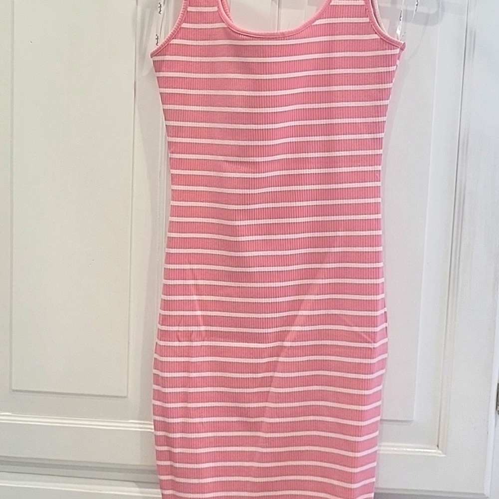 Papaya Pink and White Striped Dress